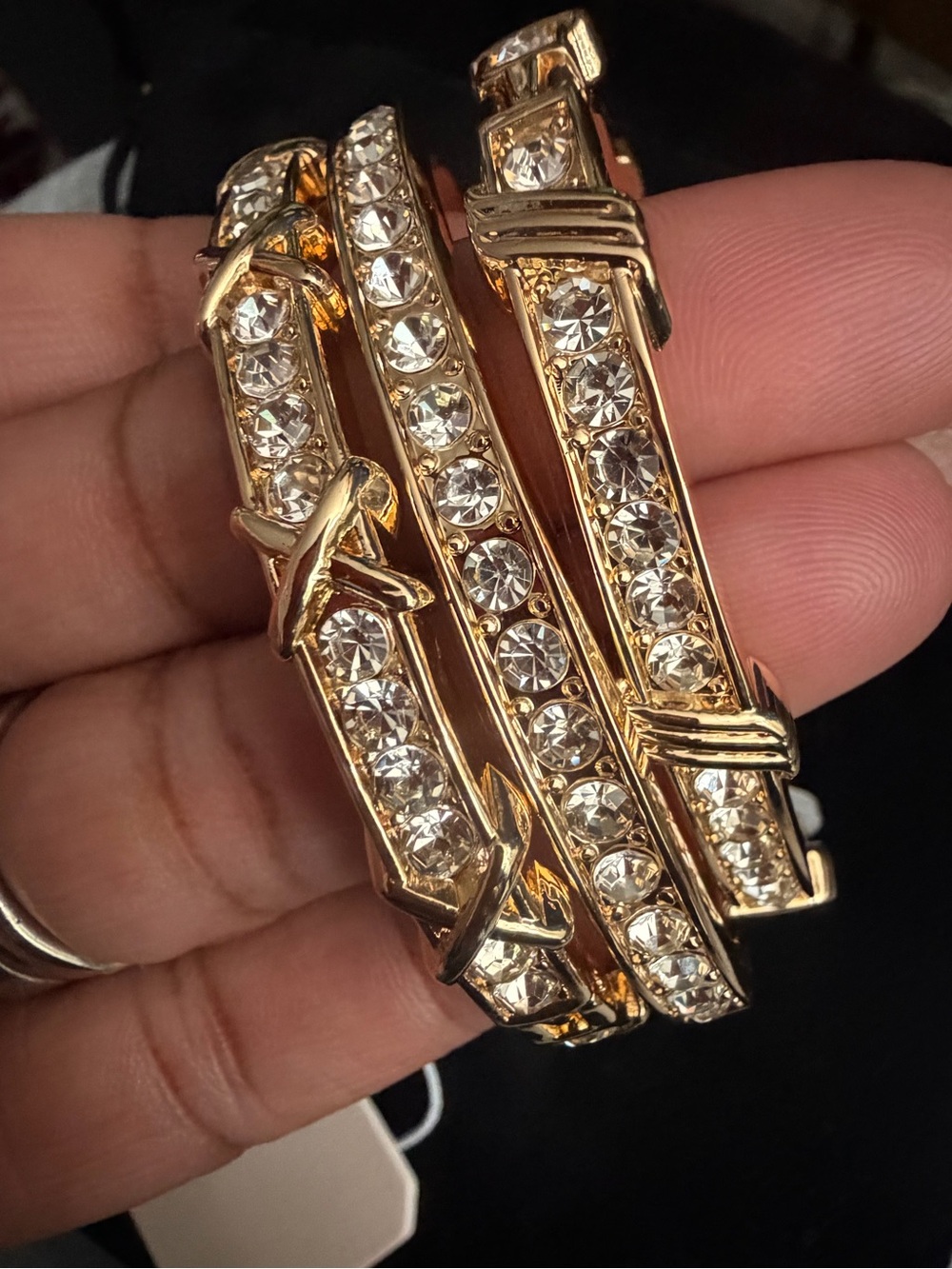 Set of 3 Gold Glass Stone Women's Bangle Bracelet